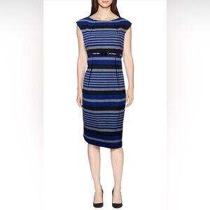 Calvin Klein Women’s Cap Sleeve Striped Belted Sheath Dress Multi Sz 18W